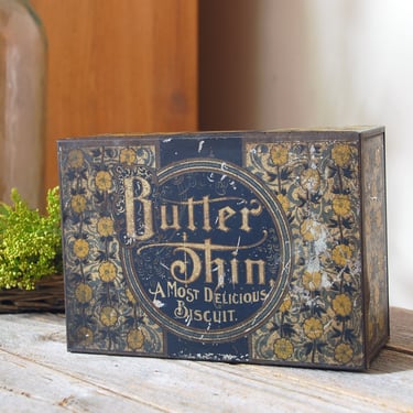 Antique National Biscuit Company tin / Butter Thin biscuit tin / vintage food advertising tin / rustic decor / vintage biscuit tin 