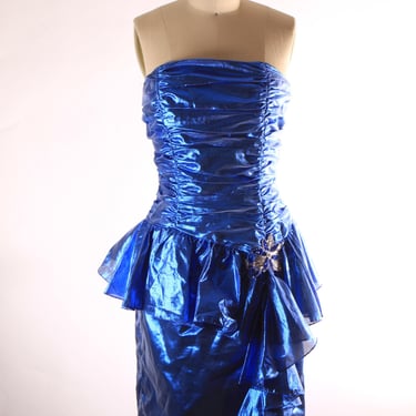 80s blue prom dress Vintage 80s Black Lace Prom Dress Size Medium Blue Metallic Bustle  Regencycore