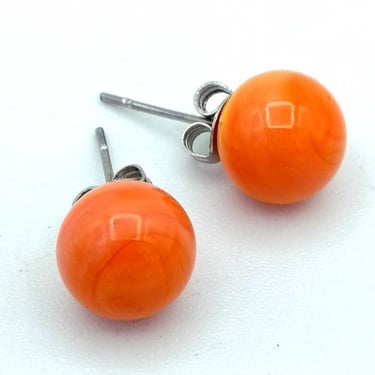 LUCAZE - Glass Stud Earrings - Orange