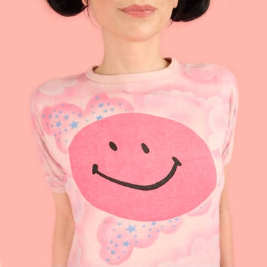 Airbrushed PoP ArT Hand Screened Smiley T-Shirt Handmade Art on Deadstock Vintage 1970's Tee Made in LA 