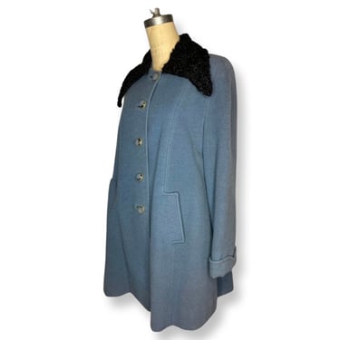 1940s wool powder blue coat with fur collar 
