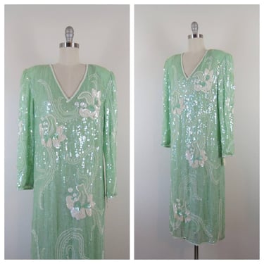 Vintage 1980s sequined silk cocktail dress, beaded, Scala, NOS, NWT, deadstock 
