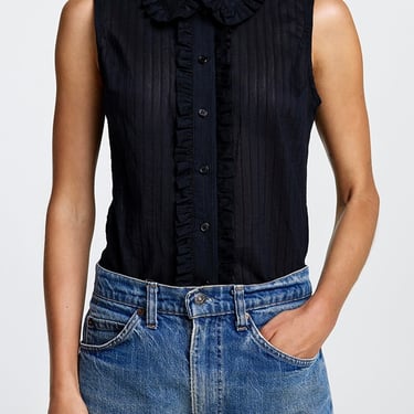 Sleeveless Ruffle Trim Shirt - Black