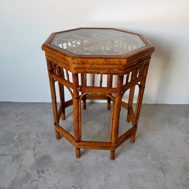 Vintage Burnt Bamboo Octagonal Brighton Pavilion-Style Side Table 