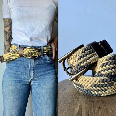 Thick Macrame and Dark Leather Vintage Woven Belt (all sizes up to 35"W)