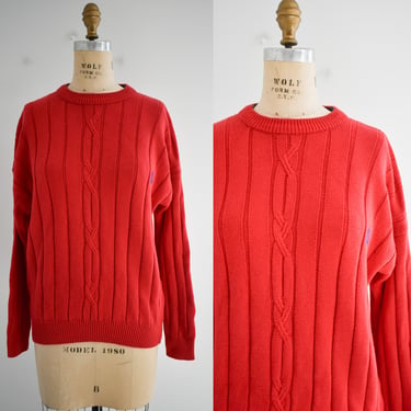 1990s Nautica Red Cable Sweater 