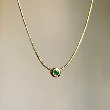 Vintage 14K Gold Minimalist Emerald Slide Pendant Necklace Snake Chain 16” 5.7g 