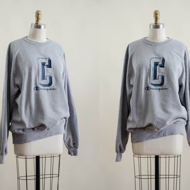 gray Champion vintage sweatshirt | 90s plus size vintage men's women's unisex heather gray embroidered crewneck sweatshirt 