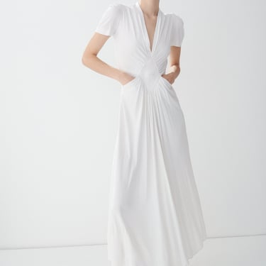 1940s White Gathered Dress