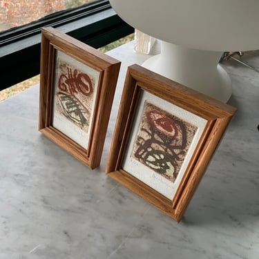 Pair of Framed Lithographs Vintage Mid-Century Abstract 