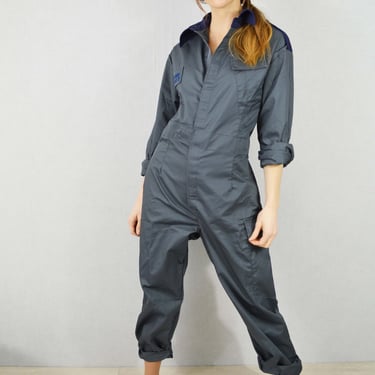 Vintage Boilersuit British Royal Air Force Workwear Overalls Army / Jumpsuit / Overalls - Charcoal Grey Blue 