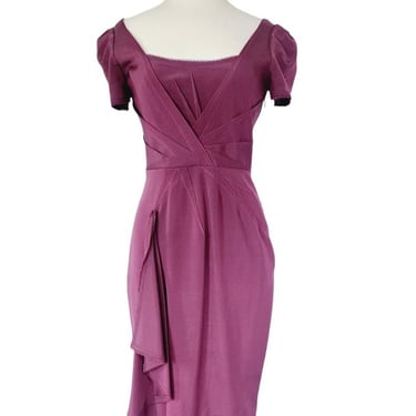 Zac Posen 2000s Dress Plum Purple with Side Waterfall Scarf NWT 