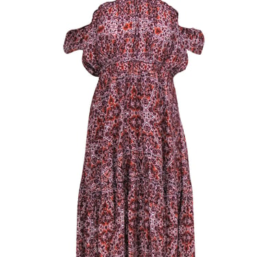 MISA Los Angeles - Pink, Burgundy, &amp; Orange Print Off-the-Shoulder Dress Sz L