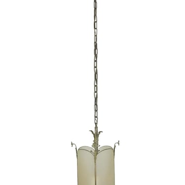 French Textured Glass Brass Frame Pendant Light