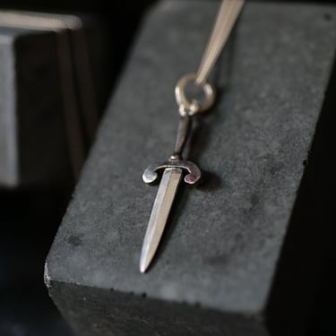 Oxidized Sterling Silver Parrying Dagger Pendant Necklace