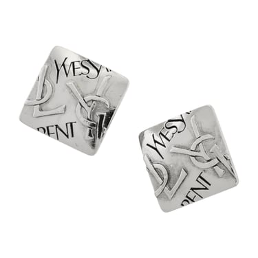 Yves Saint Laurent Vintage Silver YSL Logo Square Statement Earrings