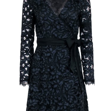 Diane von Furstenberg - Black &amp; Navy Lace Wrap Dress Sz 6