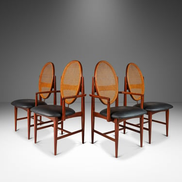 Set of Four ( 4 ) Mid-Century Modern Cane-Back Dining Chairs in Walnut by Milo Baughman for Directional Furniture, USA, c. 1960's 