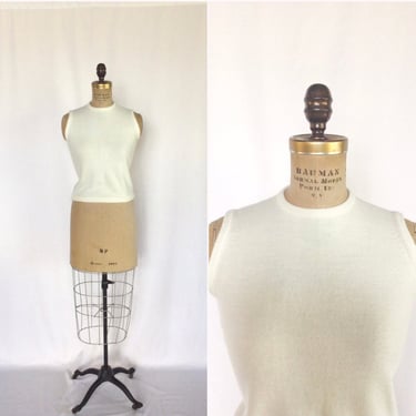 Vintage 60s Sweater | Vintage ivory sleeveless sweater shell | 1960s A Bermuda cream knit top 