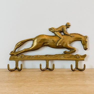 Vintage Mid Century Modern Brass Race Horse Equestrian Horse Racing Key Hook Key Caddy Made in Italy 