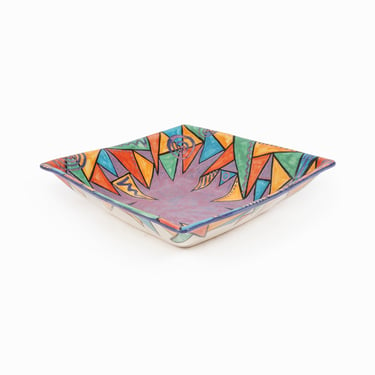 Vintage Ceramic Bowl Colorful Triangles 