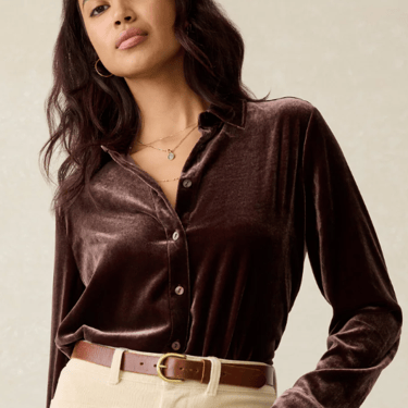 Stretch Silk Velvet Genevieve Top in  Huckleberry