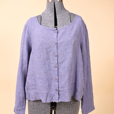 Lavender Linen Boat Neck Button Down By Flax, S