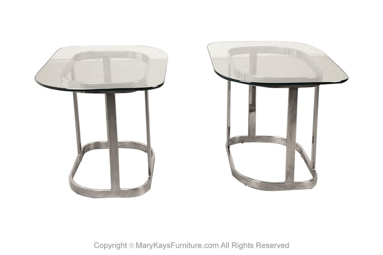 Mid-Century Modern Pair Chrome Glass Side End Tables 