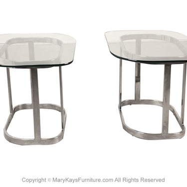 Mid-Century Modern Pair Chrome Glass Side End Tables 