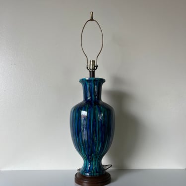 1960's Mid Century Blue And Green Glazed Ceramic Table Lamp 