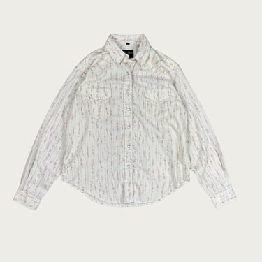 (M/L) Western Cream Floral Snap Button Shirt