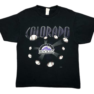 Vintage 1993 Competitor Colorado Rockies Baseball Double Sided Faded Out MLB Graphic T-Shirt Size Medium/Large 