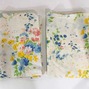 Vintage Cannon Monticello Floral Sheet Pillowcases Set Pair Flowers Mod Floral Bedding Cotton Yellow Flower Farmhouse 1960s 