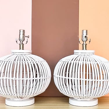 Pair of Island Chic Rattan Lamps