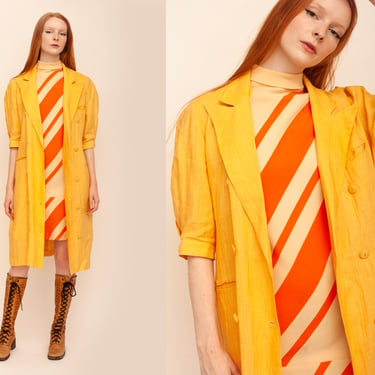 Vintage 1980s Ted Lapidus Couture Longline Butter Yellow Blazer // Made in France Avant Garde 