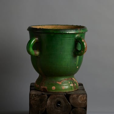 18th Century French Provencal Green Glazed Urn with 4 Handles