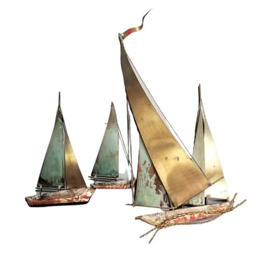 1970s Curtis Jere Copper Sail Boats Nautical Wall Sculpture 