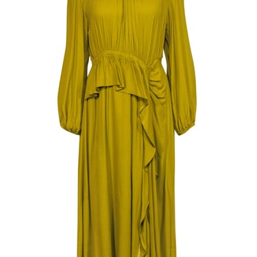 Ulla Johnson - Mustard Draped Long Sleeve Maxi Dress w/ Ruffles Sz 8