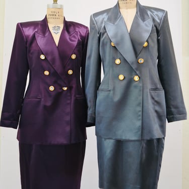 90s Vintage Purple Satin Jacket Blazer Suit Skirt Purple Plum Blazer 80s 90s Glam Power Suit Medium Criscione 90s Suit Rhinestone buttons 