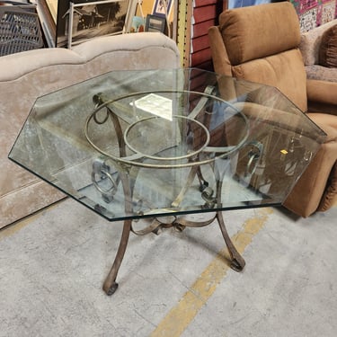 Eight-Sided Glass Top Table with Metal Base