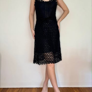 90&#39;S MOSCHINO CHEAP & CHIC Black Midi Length Laser Cut Dress with Black Silk Slip by VintageRosemond