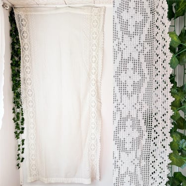 1970s Lace Curtain Set Four Panels Vintage Machinework Lace Floral Scalloped Edge Modano Tuscany Filet Lace 