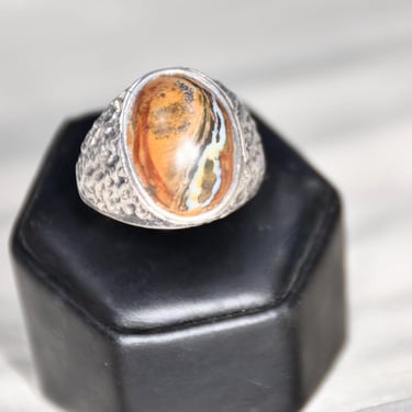 Early Native American Navajo Petrified Wood Sterling Silver Mens Ring Size 11 Old Pawn 22 Grams Gift for Him or Her Handmade Statement Ring 