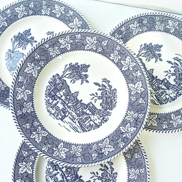 4 Stratwood Collection Shakespeare Country Blue Dinner Plates/Homer Laughlin/USA/ 1970s/ Farmhouse French Country English Cottage/Plate Wall 