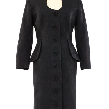 Travilla Black Brocade Button Front Dress
