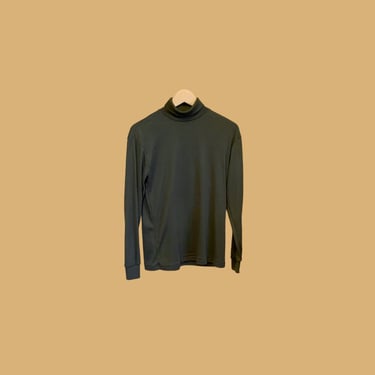 Dark Green Turtleneck, Vintage 90s Basic Long Sleeve Shirt, Drab Simple Plain Cuffed Soft Worn Thin Layering Shirt, 90s Bobbie Brooks Top 