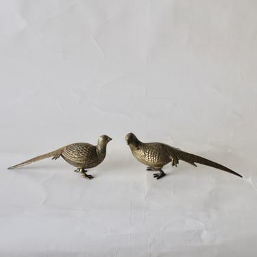 Vintage Mid Century Decorative Sculptural Brass Pheasants -a pair 