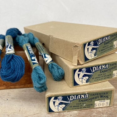 Diana Vintage Tapestry Embroidery Wool, Luxe Wool Yarn Still In Box, New York, Yarn Display, Fiber Arts Studio, Blue Greens, C&M Company 