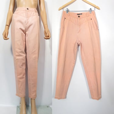 Vintage 90s Lizwear Pastel Pink Peach High Waist Denim Tapered Leg Mom Jeans Size 28x29 