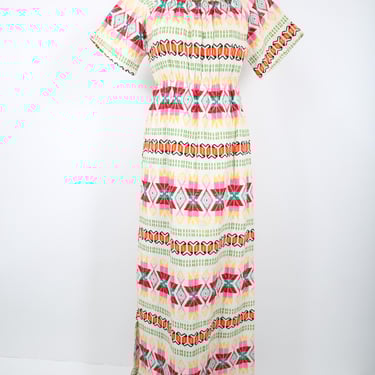 Vintage Multi Color Maxi Dress Summer Resort Cruise Vacation 